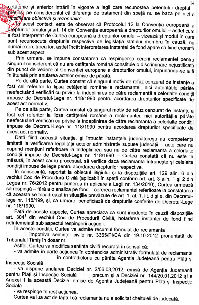 Decizia nr. 8706/2013, recurs, Curtea de Apel Timișoara. Secția de Contencios administrativ și fiscal