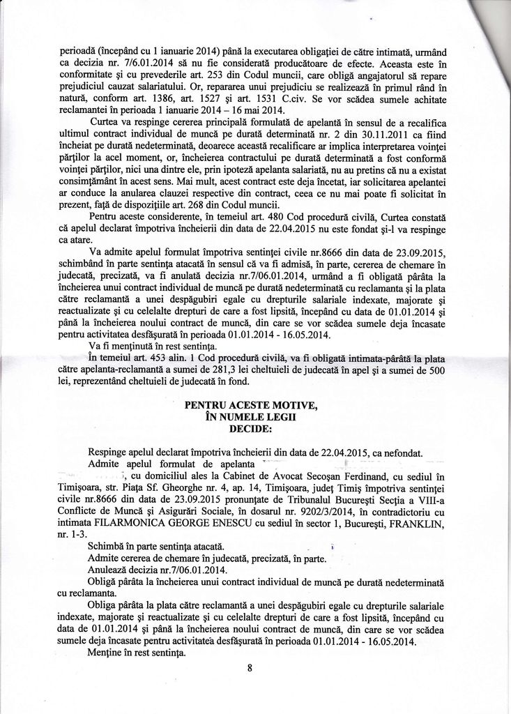 Curtea de Apel București, Secția a VII-a, Decizia nr. 3818/2016